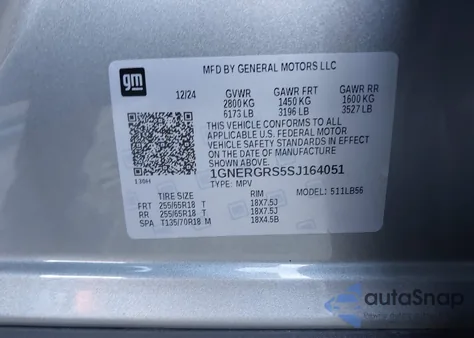 2025 Chevrolet Traverse Fwd Lt z USA, uszkodzony, nr VIN 1GNERGRS5SJ164051